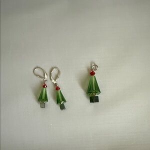 Festive Green /Red Crystal Christmas Tree 925 Earrings/ Pendant